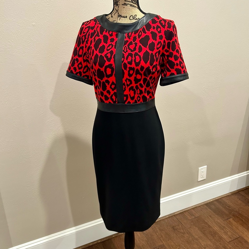 Joseph Ribkoff Red and Black Animal Print Dress size 6  good condition